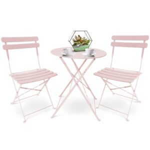SUNMER Patio Bistro Set 3 Piece with Foldable Table and Chairs - Powder Coated Steel Frame