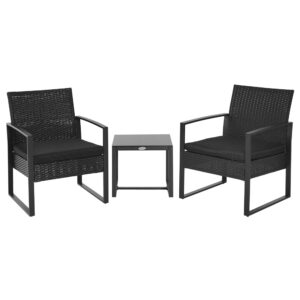 Outsunny 3 Pieces Outdoor PE Rattan Bistro Set with Cushions