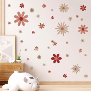 COMNICO 40pcs Daisy Wall Decals Boho Cute Vinyl Wall Decor Peel and Stick Floral Stickers for Girls Kids Nursery Bedroom Playroom Classroom Living Room Wall Art (4 Sheets