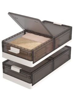 HAIXIN Under Bed Storage with Lid - 2 Pack Underbed Storage Container with Wheels Foldable Under Bed Storage Bin Plastic Under the Bed Storage for Clothes Blankets Pillows Toys