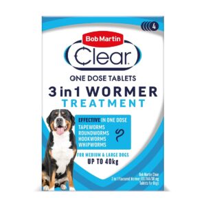 Bob Martin Clear 3-in-1 Wormer for Dogs (4 Tablets) - For Small