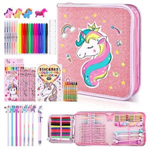 Fruit Scented Markers Set 53 Pcs with Glitter Unicorn Pencil Case & Stationery
