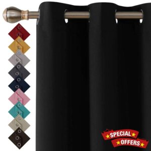 Thermal Insulated Blackout Ring Top Eyelet Curtains for Bedroom Windows 90 x 72 Inches Black 2 Panels (90”(228cm) wide x 72”(182cm) long
