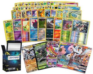 Pokemon TCG: 100 Assorted Pokemon Card Lot with Foils - Bundle with a Lightning Card Collection Deck Box Included!