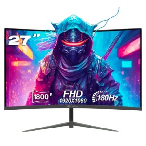 CRUA Gaming Monitor 27" Curved 180Hz FHD 1080P 1800R Computer Monitor
