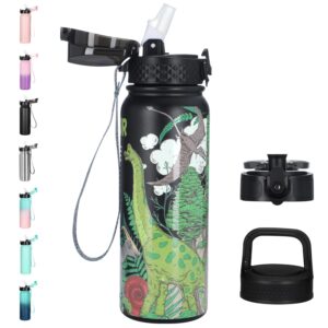 GOPPUS 600ml/20oz Stainless Steel Water Bottle with Straw Insulated Sports Bottle Cold Flask with Straw Double Walled Flip up Metal Water Bottles Leakproof Water Bottle for Gym Sports