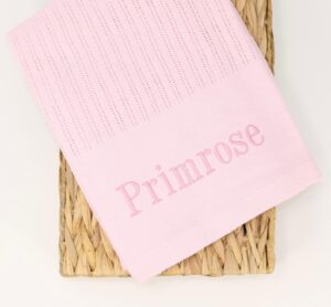 Lobeko Personalised Cellular Baby Blanket with Embroidered Name 100% Cotton Pink White Blue Grey Newborn Baby Gift Breathable (Pink)
