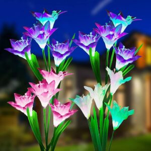 SOLARBABY Solar Lights Outdoor Garden 4 Pack Garden Lights Outdoor Waterproof Multi-Color Changing Led Solar Flower with Bigger Lily for Patio Yard Pathway Garden Decoration            [Energy Class A]