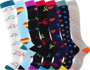 Odtmger Compression Socks(7 Pair for Women & Men Circulation 20-31mmhg Knee High Sock is Best Support for Athletic Running