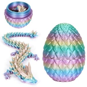 3D Printed Dragon in Egg - 3D Dragon Egg Toys - Crystal Dragon Fidget Toys - Full Articulated Crystal Dragon With Dragon Egg - Home Office Desk Fidget Toys for Kids Adults (Macaron Color)