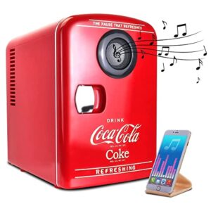 Coke Mini Fridge For Bedrooms 4L Small Fridge 6 Can Table Top Fridge Quiet Mini Fridges Cooler Warmer with Built-In Bluetooth Wireless Speaker For Home Desk Office Food Drinks Kids by Coca-Cola