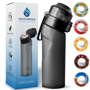 AQUA AROMA Air Water Bottle with 5 Flavour Pods Pack | 650 ML | Starter Up Set BPA Free Drinking Bottle | 0 Sugar | No Calories | Flavoured Water Bottle | Black Frosted