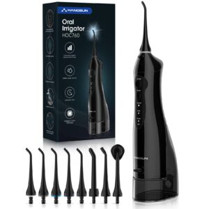 Hangsun Water Flossers for Teeth Cordless Oral Irrigator Dental Water Jet HOC760 Electric Tooth Flosser with 8 Jet Tips 300ML Water Tank USB Rechargeable for Tavel and Home Use Black