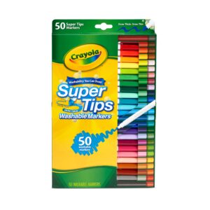 CRAYOLA SuperTips Washable Markers - Assorted Colours (Pack of 50) | Premium Felt Tip Pens That Can Easily Wash Off Skin & Clothing | Ideal for Kids Aged 3+