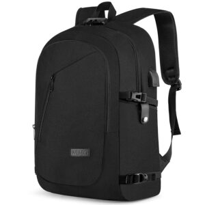 Large 17.3 Inch Travel Laptop Backpack Water Resistant Anti-Theft Computer Work Bag with USB Charging Port Lock Big Business School Rucksack for Men and Women - Black