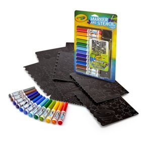 CRAYOLA Marker & Stencil Pack - 12 Multi-Coloured Pens & Stencils - Suitable from 6 years to 12 years