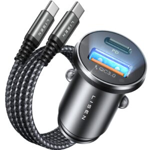 LISEN Car Charger Adapter 54W USB C Car Phone Charger All Metal Cigarette Lighter USB Charger with 3.3ft Type C Cable 12V USB Socket for iPhone 15 pro max 14 Samsung S24 S23 iPad Pro Pixel