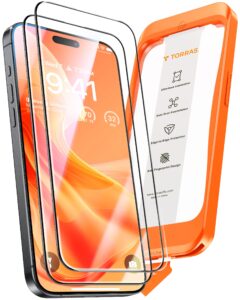TORRAS [Full Screen Tempered Glass for iPhone 15 Screen Protector [8FT Military Shatterproof] [9H Anti-Scratch] [No Bubbles No Dust] Longest Durable Screen Protector iPhone 15 Glass (2 Pack)