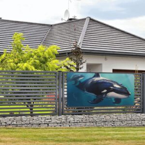 Sea Whale Print Party Banner Funny Christmas Banner Birthday Banner Backdrop Large Outdoor Banner Photography Background Xmas Party Decor for Garden Holiday Party Supplies