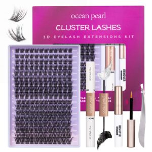 Individual Lashes with Bond and Seal Lash Remover Tweezers DIY Lash Extension Kit 204 Pcs Cluster Lashes 10-16mm Natural Light C/D Curl False Eyelashes for Beginner at Home (OP01+OP17)