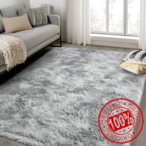 ASIinnsy Area Rugs Soft Fluffy Shaggy Rugs Living Room Grey Large Modern Plush Rug High Pile Non-Slip Bedroom Carpet Floor Mat Nursery Bedside Rug (Grey White