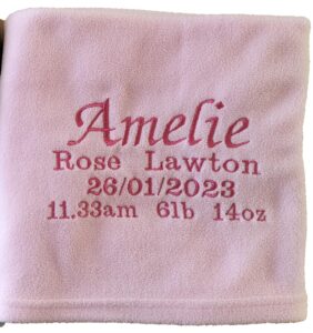 Personalised baby fleece blanket with name and date baby girl baby boy neutral gift (pink)