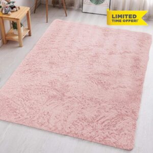 Aspire Homeware Rugs Living Room - Pink Area Rugs for Bedroom 80x300cm Anti Slip - Modern Super Soft Thick Pile Fluffy Shaggy Rug Non Shedding