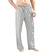 Men Cotton Linen Trousers Casual Striped Pants Loose Sweatpants with Elastic Waist M-3XL