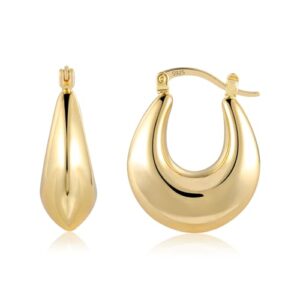 14K Gold Large Thick Hoops Hypoallergenic Trendy Lightweight Hoop Earrings Jewelry Gif