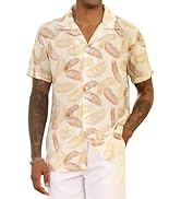 Men's Short Sleeve Linen Shirt Casual Cotton Henley Shirt Summer Beach Shirt with Pocket