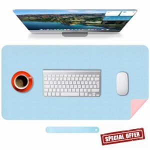 Mouse pads Desk Mat Waterproof PU Leather Stitched Edges Non-Slip Base Table Protector Large Gaming Mouse Mat Writing Pad for Office and Home Blue Pink