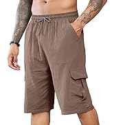 Mens Shorts Cotton Linen Shorts Summer Casual Joggers Shorts with Elastic Waist Pockets M-3XL