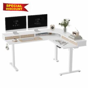 FEZIBO 160 x 60 cm L Shaped Standing Desk with 4 Drawers