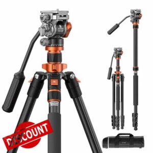 K&F Concept 83 inch/211cm Camera Video Tripod for DSLR Compact Aluminum Tripod with Fluid Head and 5KG Load for Travel and Work K234A7+FH-03