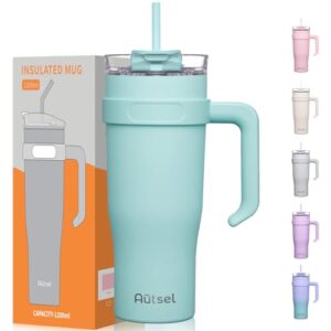Autsel 40oz Travel Mug Tumbler Cup with Straw and Lid Insulated Coffee Mug with Handle Leakproof Stainless Steel Vacuum Coffee Mug for Hot Cold Drink
