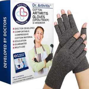 Doctor Developed Compression Gloves for Arthritis & Doctor Written Handbook/Fingerless Arthritis Gloves for Women & Men