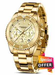 HANPOSH Mens Watches Chronograph Stainless Steel Analog Quartz Watch Waterproof Men's Wrist Watches Business Casual Fashion Watch for Me