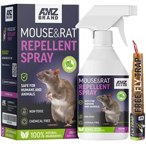 AMZ BRAND Premium Mouse Repellent Spray - Anti-Rat Peppermint Oil Spray for Indoor Use - 250ml - Natural Mint Extract with Pleasant Scent - Non Toxic - Free Fly Trap