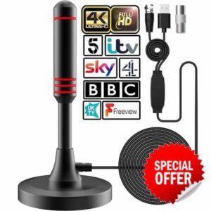 2025 Newest HDTV Aerial - Indoor TV Aerial for Smart TV with Signal Booster - Digital TV Aerial for Freeview TV 600 Miles Long Range Support 4K 1080P -With Magnetic Base / 16.5FT Coax Cable