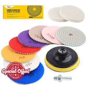 11PCS Wet/Dry Diamond Polishing Pads Kit for Granite Stone Concrete Marble Grinding Discs Set