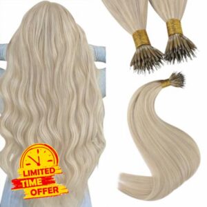 YoungSee Nano Ring Hair Extensions Blonde Nano Remy Hair Extensions Warm Ash Blonde Highlights Bleach Blonde Real Hair Extensions Nano Beads Cold Fusion Nano Loop Hair Extensions Blonde 20inch 50s 50g