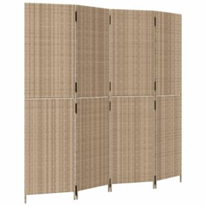 idaXL Beige Poly Rattan Room Divider - Flexible 4-Panel Design for Privacy in Bedroom