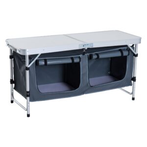 Outsunny 4ft Folding Picnic Table Portable Adjustable Camping Table Aluminum Outdoor Dining w/Storage Underneath