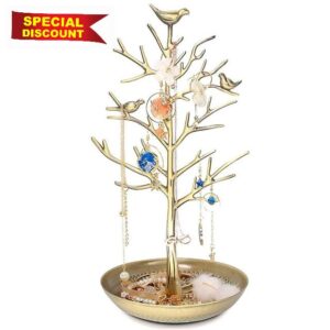 TRIXES Gold Style Jewellery Tree Stand – Vintage Birds – Hang your Jewellery – Hanging Organiser Rack Tower – Display Stand