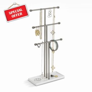 Umbra Trigem Hanging Jewelry Organizer – 3 Tier Table Top Necklace Holder
