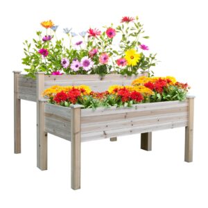 Outsunny 76H x 115L x 114Wcm 2-Piece Solid Fir Wood Plant Raised Bed Flower Vegetable Herb Grow Box Stand Garden Step Planter Stand Free Combinatio