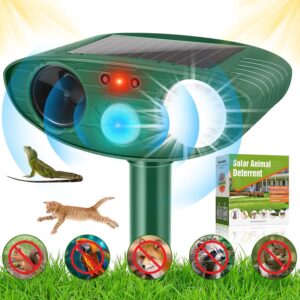 Cat Repellent Garden Ultrasonic Fox Repellant Cat Deterrent Pet Animal Deterants Solar Powered & Waterproof Flashing Light Outdoor Farm Yard