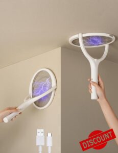 Rotating Head Rechargeable Fly Zapper Electric Fly Swatter Racket Fly Killer Fly Catcher Indoor Fruit Fly Trap Spider Catcher Bug Zappe