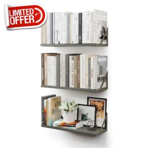 CASSA Wall Mounted Floating Book Shelves for Wall Set of 3