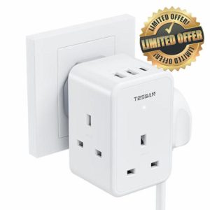 USB Charger Plug Adaptor UK with 3 USB Hub (1 USB C)